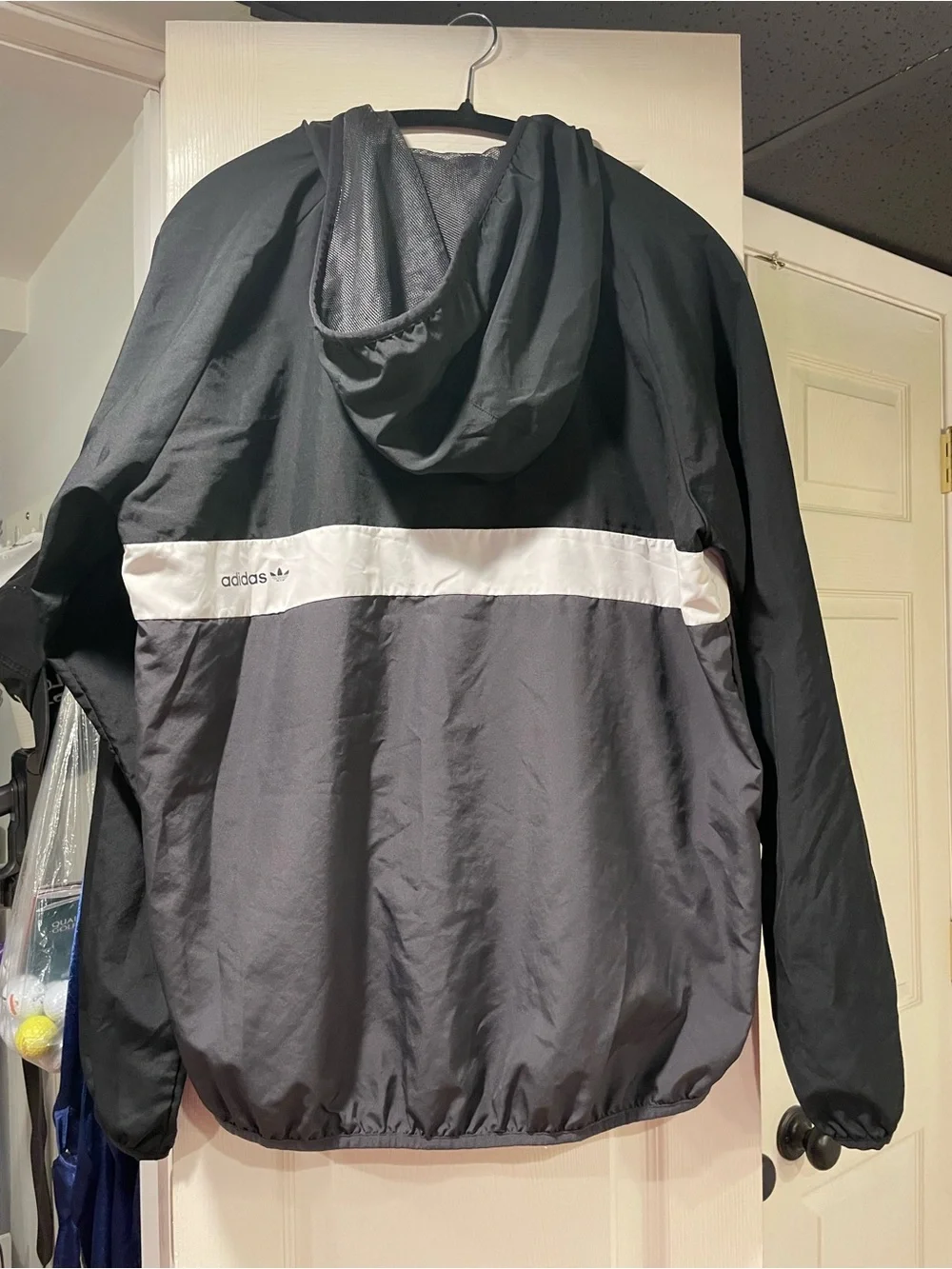 adidas Black White and Gray Windbreaker Jacket with Hood